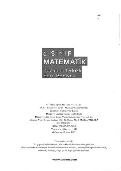 MATEMATİK KAZANIM ODAKLI SORU BANKASI Vega Efsanesi