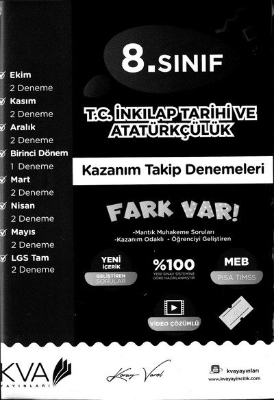 T.C. İNKILAP TARİHİ VE ATATÜRKÇÜLÜK KAZANIM TAKİP DENEMELERİ FARK VAR Vega Efsanesi