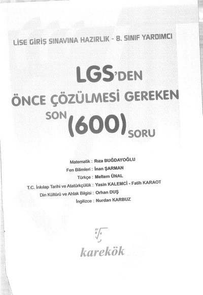 LGS'DEN ÖNCE ÇÖZÜLMESİ GEREKEN 600 SORU Vega Efsanesi