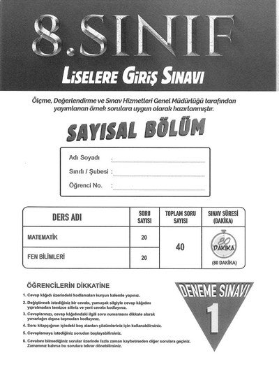 LİSELERE GİRİŞ SINAVI SAYISAL BÖLÜM DENEME SINAVI Vega Efsanesi