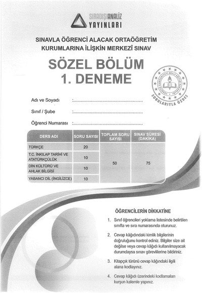 SÖZEL BÖLÜM 1. DENEME MERKEZİ SINAV Vega Efsanesi