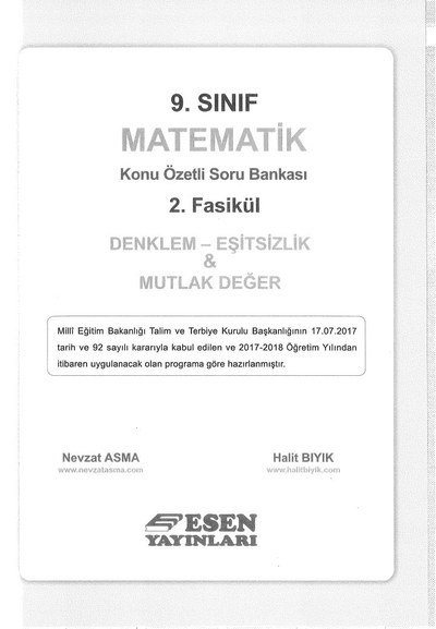MATEMATİK KONU ÖZETLİ SORU BANKASI 2.FASİKÜL DENKLEM EŞİTSİZLİK & MUTLAK DEĞER Vega Efsanesi