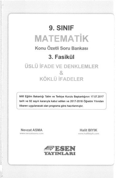 MATEMATİK KONU ÖZETLİ SORU BANKASI 3. FASİKÜL ÜSLÜ İFADE VE DENKLEMLER & KÖKLÜ İFADELER Vega Efsanesi