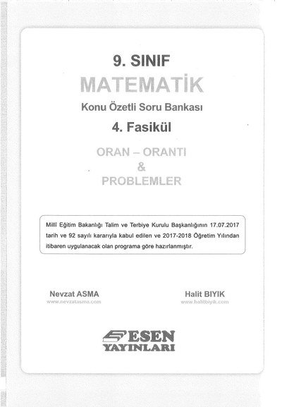 MATEMATİK KONU ÖZETLİ SORU BANKASI 4. FASİKÜL ORAN ORANTI & PROBLEMLER Vega Efsanesi