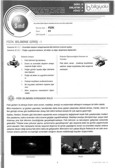 DERS ANLATIM FÖYÜ FİZİK Vega Efsanesi