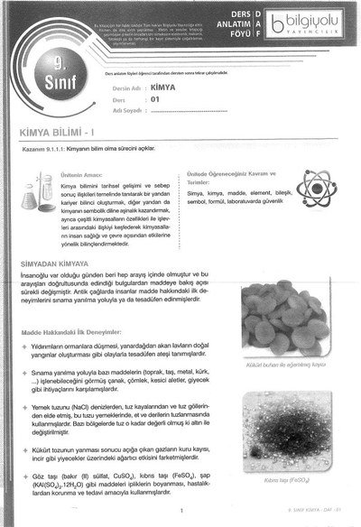 DERS ANLATIM FÖYÜ KİMYA