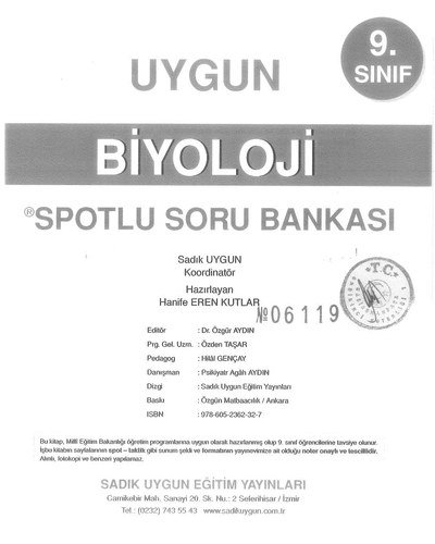 BİYOLOJİ SPOTLU SORU BANKASI Vega Efsanesi