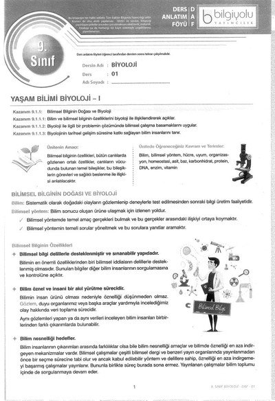 DERS ANLATIM FÖYÜ BİYOLOJİ Vega Efsanesi