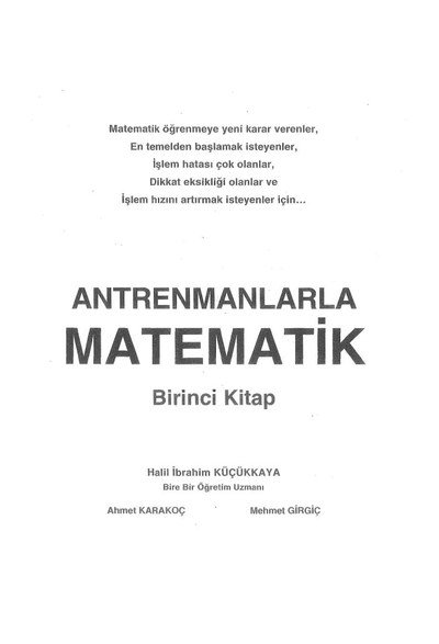 ANTRENMANLARLA MATEMATİK BİRİNCİ KİTAP
