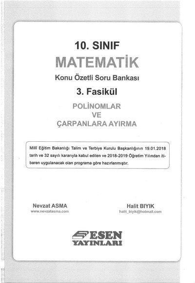 MATEMATİK KONU ÖZETLİ SORU BANKASI 3. FASİKÜL POLİNOMLAR VE ÇARPANLARA AYIRMA Vega Efsanesi