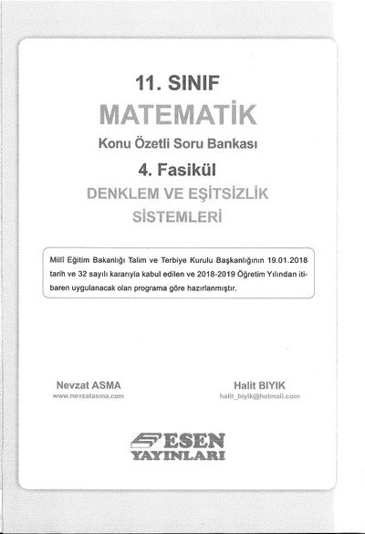 MATEMATİK KONU ÖZETLİ SORU BANKASI 4. FASİKÜL DENKLEM VE EŞİTSİZLİK SİSTEMLERİ Vega Efsanesi