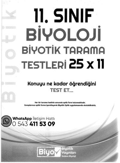 BİYOLOJİ BİYOTİK TARAMA TESTLERİ 25x11 KONUYU NE KADAR ÖĞRENDİĞİNİ TEST ET