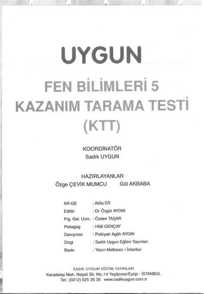 UYGUN FEN BİLİMLERİ KAZANIM TARAMA TESTİ Vega Efsanesi