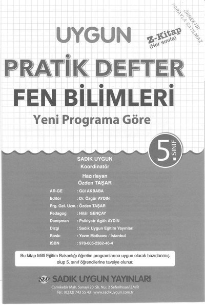 UYGUN PRATİK DEFTER FEN BİLİMLERİ