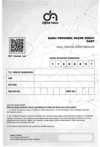 OKUL ÖNCESİ ÖĞRETMENLİĞİ 6*75 DENEME Vega Efsanesi