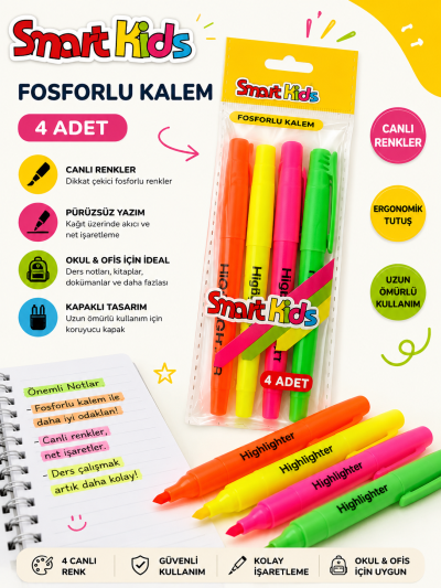 Smart Kids 4 Adet Fosforlu Kalem Vega Efsanesi