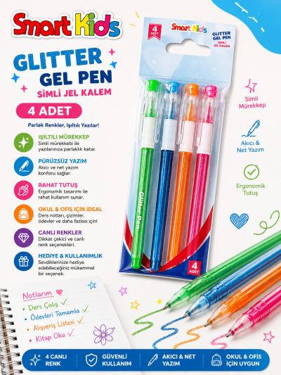 Smart Kids Glitter Simli Jel Kalem 4'lü Vega Efsanesi