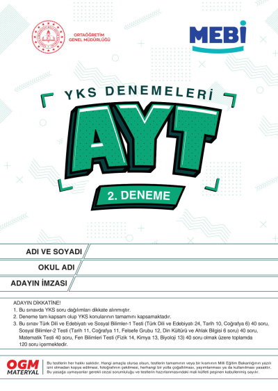 YKS Denemeleri AYT 2. Deneme MEBİ Vega Efsanesi