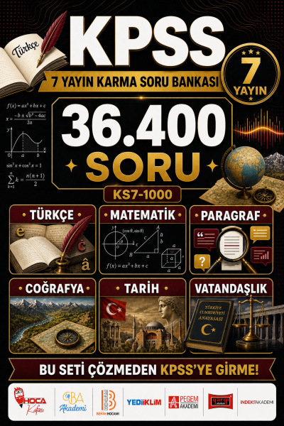 KPSS Tüm Dersler (Türkçe-Paragraf-Matematik-Coğrafya-Tarih-Vatandaşlık) 7 Yayın Karma Soru Bankası Tam 36400 Soru Vega Efsanesi