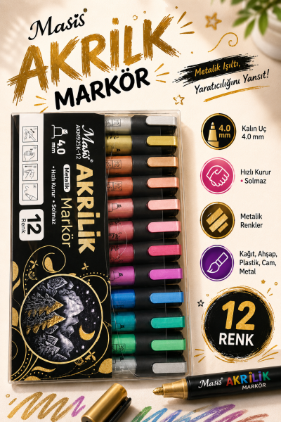 Masis AKRİLİK METALİK MARKÖRÜ 12 Lİ AKM925K-12 Vega Efsanesi