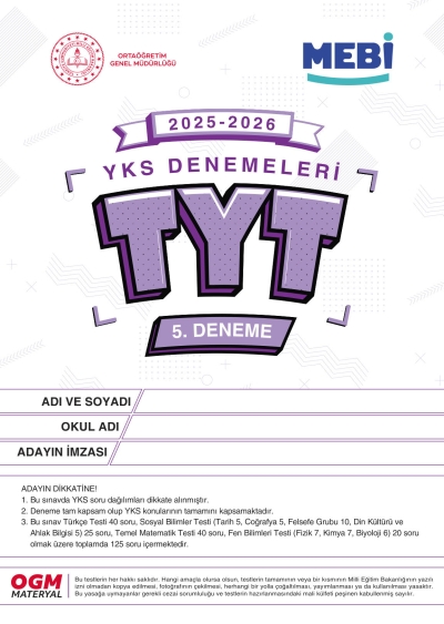 MEBİ YKS Denemeleri TYT 5. Deneme