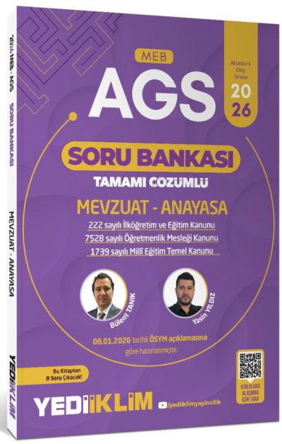 2026 MEB-AGS Mevzuat-Anayasa Soru Bankası Çözümlü Yediiklim Yayınları Vega Efsanesi