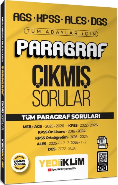 MEB AGS KPSS ALES DGS Tüm Adaylar İçin Paragraf Tamamı PDF Çözümlü Çıkmış Sorular Yediiklim Yayınları Vega Efsanesi