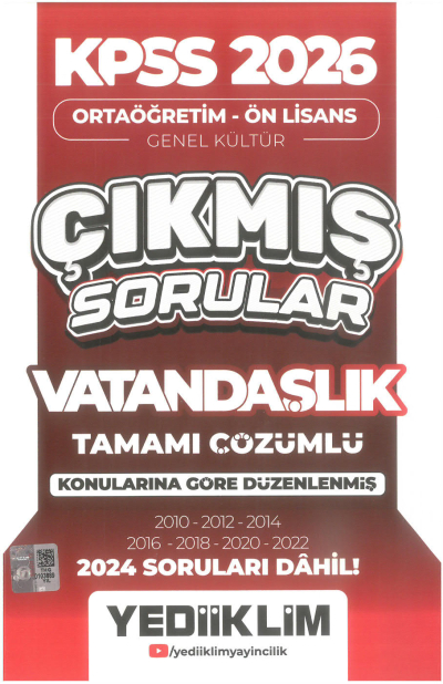 2026 KPSS Ortaöğretim Ön Lisans Genel Kültür Vatandaşlık Tamamı Çözümlü Çıkmış Sorular(2024 soruları dahil) Yediiklim Yayınları Vega Efsanesi