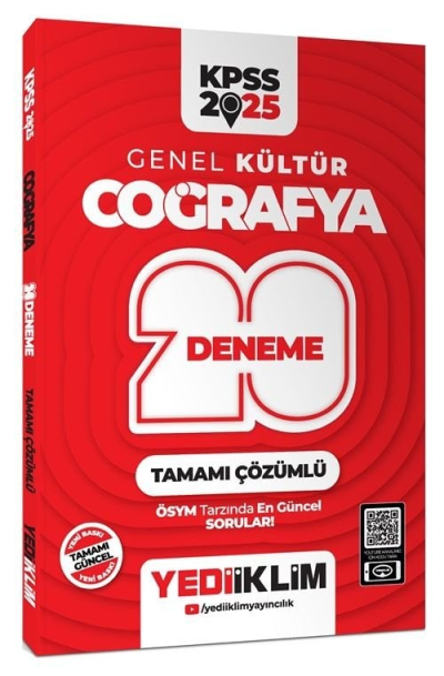 2025 KPSS Genel Kültür Coğrafya Tamamı Çözümlü 20 Deneme Yediiklim Yayınları