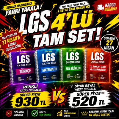 LGS 4'lü TAM SET (Siyah Beyaz Yatay Spiralli Olarak Gelecektir. Dikey Tam Boy İsterseniz Dİkey Seçeneğini Sepete Eklerken İşaretleyebilirsiniz.) Vega Efsanesi