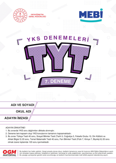 MEBİ YKS Denemeleri TYT 7. Deneme Vega Efsanesi