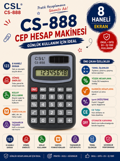 CSL CS-888 8 Hane Cep Tipi Hesap Makinesi Vega Efsanesi