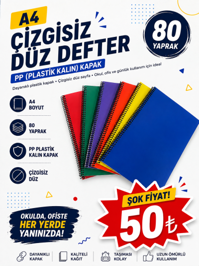 A4 80 Yaprak Çizgisiz PP (Kalın Plastik) KAPAK DEFTER Vega Efsanesi