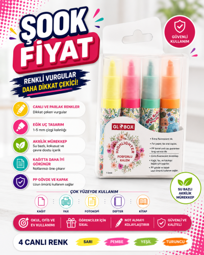 Globox Fosforlu Kalem Baskılı 4 Lü Set Vega Efsanesi