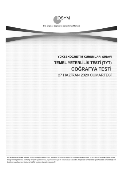 COĞRAFYA SON 11 YIL ÇIKMIŞ SORULAR (TYT) (2020 DAHİL)