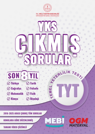 YKS Çıkmış Sorular TYT (Tüm Dersler) Son 8 Yıl (2018-205) MEB OGM Vega Efsanesi
