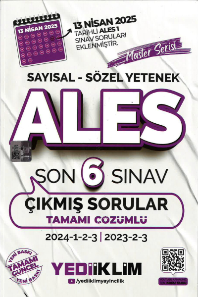 ALES Master Serisi Sayısal Sözel Yetenek Tamamı Çözümlü Son 6 Sınav Çıkmış Sorular Yediiklim Yayınları (2023-2024) Vega Efsanesi
