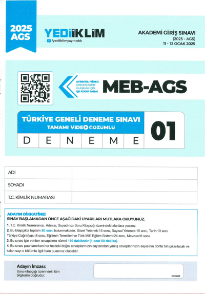 2025 MEB AGS TÜRKİYE GENELİ DENEME SINAVLARI YEDİİKLİM YAYINLARI 1-2-3-4-5 DENEMELER (QR ÇÖZÜMLÜ) Vega Efsanesi