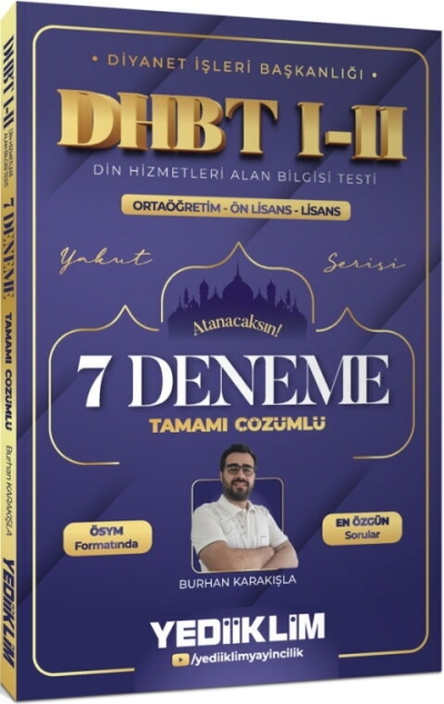 Diyanet İşleri Başkanlığı DHBT I-II Ortaöğretim Önlisans Lisans Tamamı Çözümlü 7 Deneme Yediiklim Yayınları Vega Efsanesi