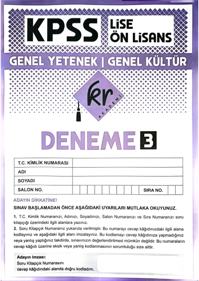 Lise Önlisans TG Deneme 3 60 Deneme KR Akademi Vega Efsanesi