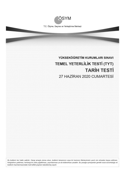 TARİH SON 11 YIL ÇIKMIŞ SORULAR (TYT) (2020 DAHİL) Vega Efsanesi