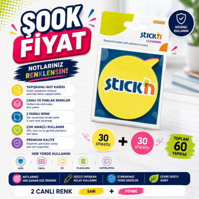 2 Neon Renk Yuvarlak Konuşma Balonu 60 Yaprak 76x76 Yapışkanlı Not Kağıdı Vega Efsanesi