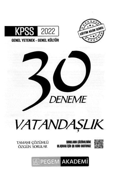 30LU VATANDAŞLIK ÇÖZÜMLÜ DENEME Vega Efsanesi