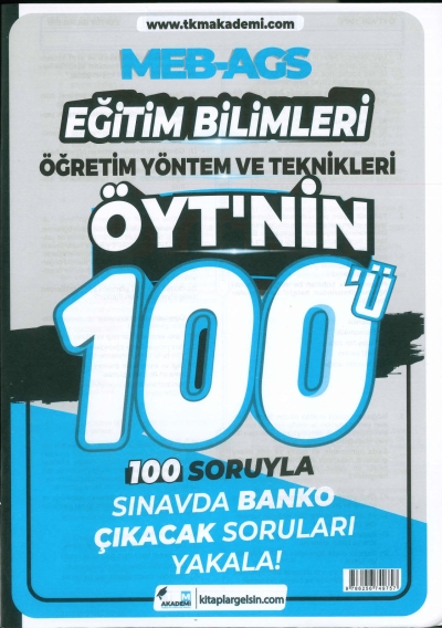 MEB-AGS Eğitim Bilimleri Öğretim Yöntem ve Teknikleri ÖYT'nin 100ü Soru Bankası TKM Akademi Vega Efsanesi