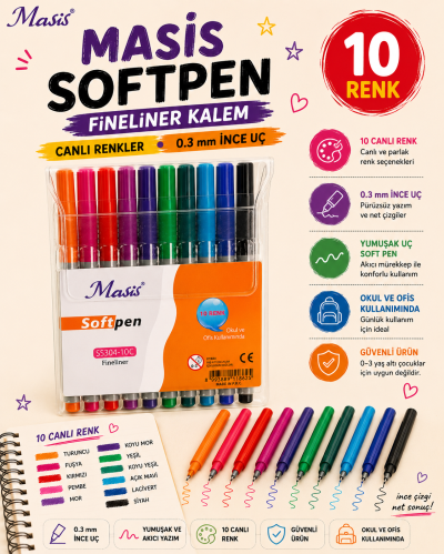 Masis Fineliner Softpen Kalem 10 Renk Pvc S5304-10c Vega Efsanesi