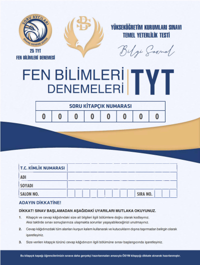 TYT FEN BİLİMLERİ DENEMELERİ 25*20 Vega Efsanesi