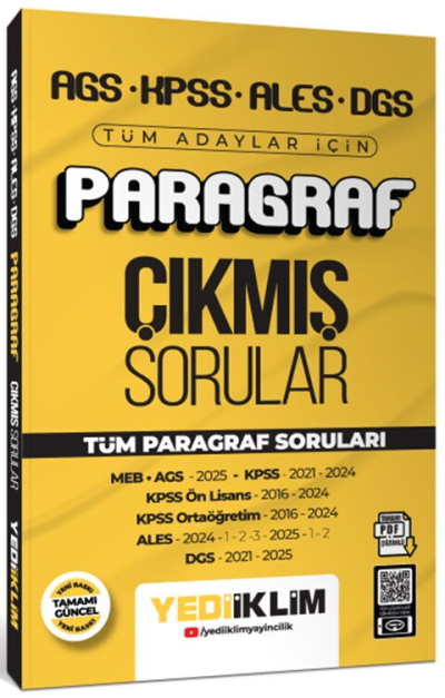 AGS KPSS ALES DGS Tüm Adaylar İçin Paragraf Tamamı PDF Çözümlü Tüm Paragraf Soruları Çıkmış Sorular Yediiklim Yayınları Vega Efsanesi