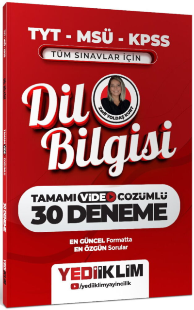 2027 TYT MSÜ KPSS Dil Bilgisi Tamamı Video Çözümlü Tüm Sınavlar için 30 Deneme Yediiklim Yayınları Vega Efsanesi