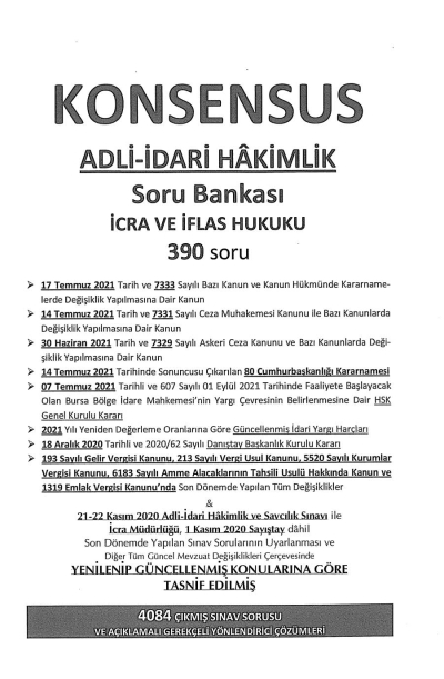 KONSENSUS ADLİ İDARİ HAKİMLİK SORU BANKASI İCRA VE İFLAS HUKUKU Vega Efsanesi