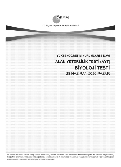 BİYOLOJİ SON 11 YIL ÇIKMIŞ SORULAR (AYT) (2020 DAHİL)